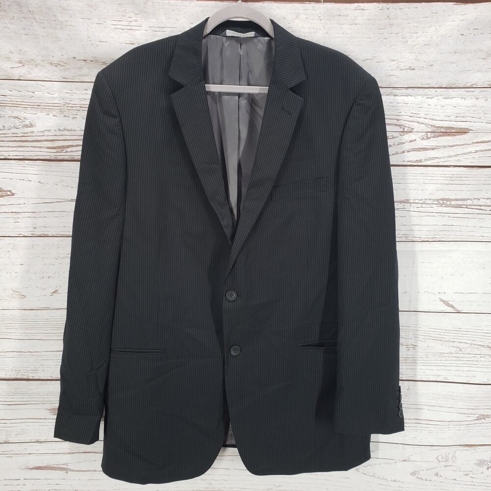 Perry Ellis Portfolio Men's Black Pinstriped 2Buttons Sportscoat Blazer 46L